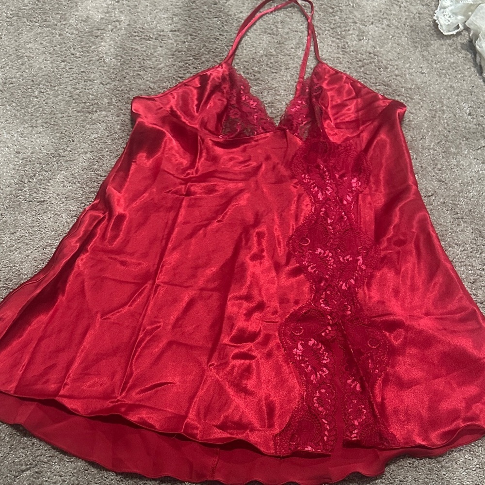 Fredericks Hollywood Red Satin Lace Slip